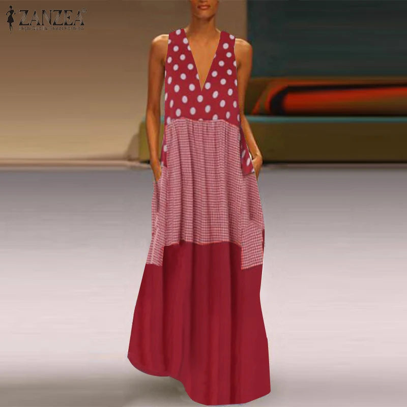 Women's Bohemian Ruffle Sundress ZANZEA Summer Sleeveless Floral Printed Maxi Long Dress Casual Loose Party Tanks Vestido